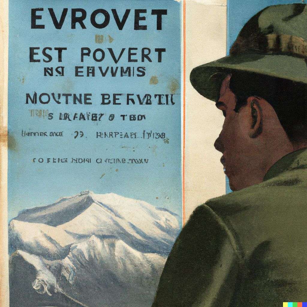 someone gazing at Mount Everest, government information leaflet from World War 2